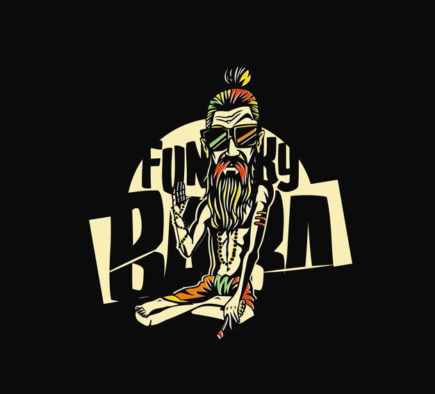 T-shirt Design Funky baba - Yogi Holding a Joint or Cigarette, vector illustration