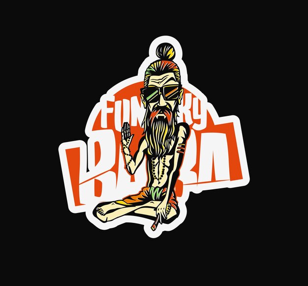 Дизайн футболки Funky baba - Йоги держит косяк или сигарету, векторная иллюстрация