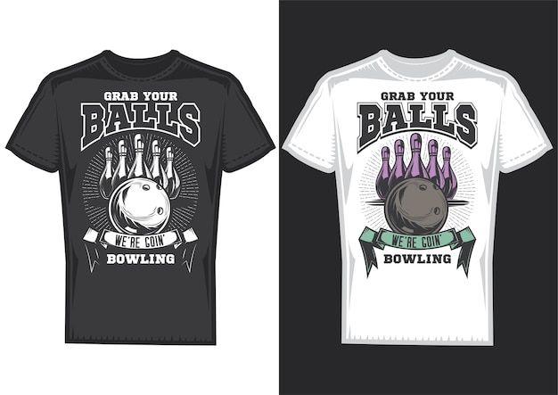 Vettore gratuito campioni di design di t-shirt con illustrazione del design di bowling.