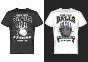 Vettore gratuito campioni di design di t-shirt con illustrazione del design di bowling.