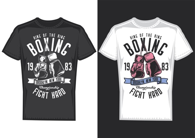 T-shirt design samples with illustration of boxing gloves.