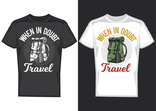 Образцы дизайна футболки с изображением походного рюкзака.