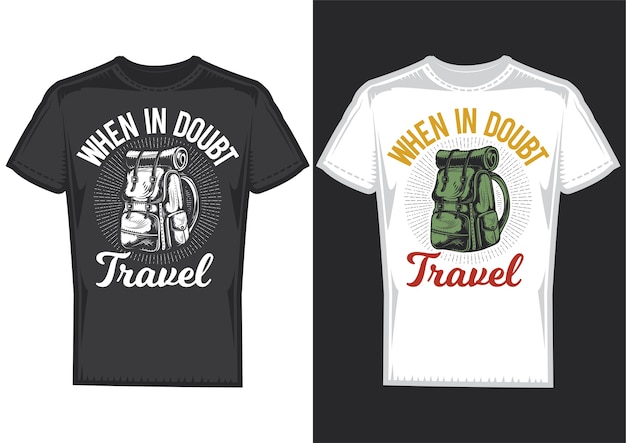 Образцы дизайна футболки с изображением походного рюкзака.