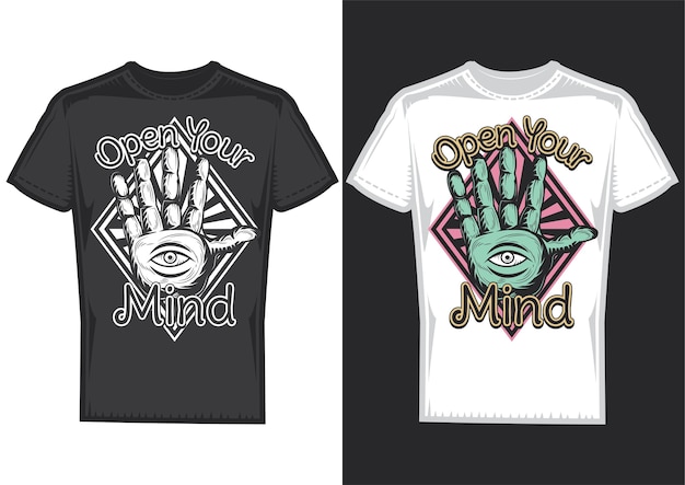 T-shirt design samples with illustration of guessing on arm design.