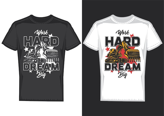 T-shirt design samples with illustration of tractor.