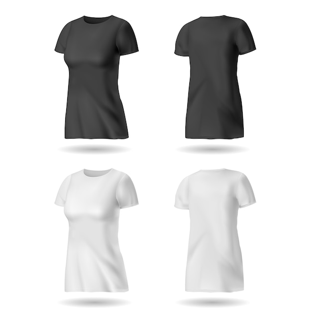Шаблон дизайна футболки для женщин. Черное и белое