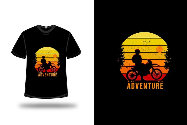 티셔츠 흙 자전거 모험 색상 노란색 주황색과 빨간색