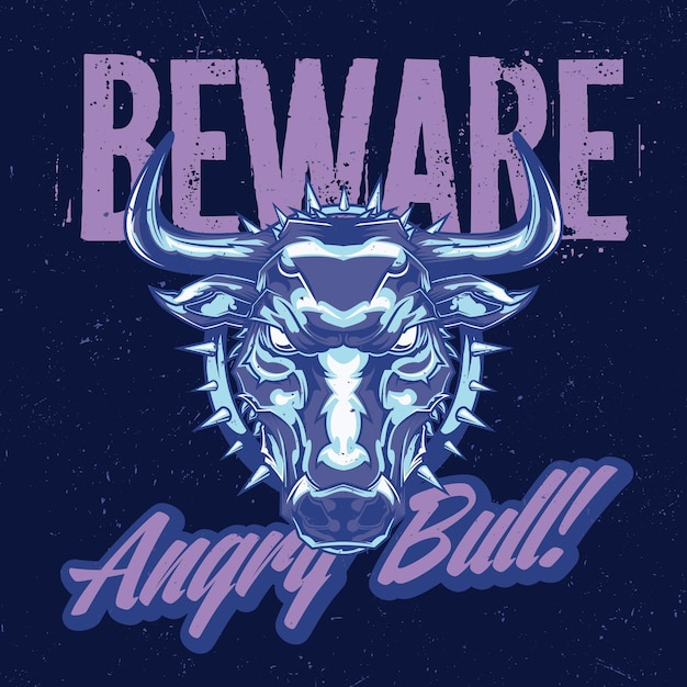 Free vector t-shirt label design with illustration of angry bull