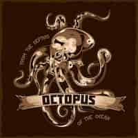Free vector t-shirt label design with illustration of octopus