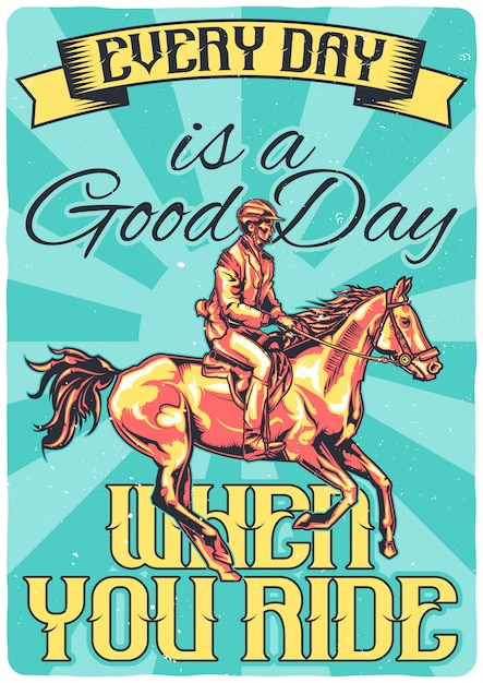 無料ベクター tシャツやポスターデザイン、馬の上の冗談のイラスト。
