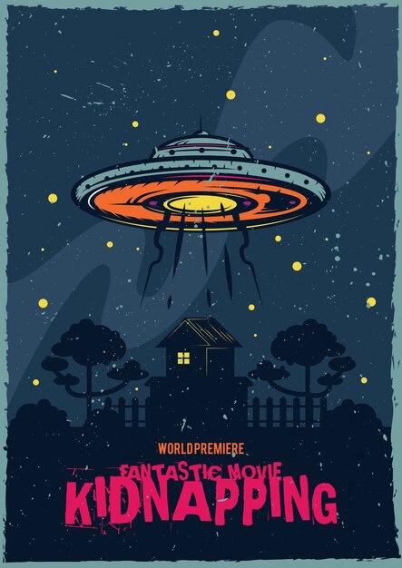 T-shirt or poster design with illustraion of flying saucer.