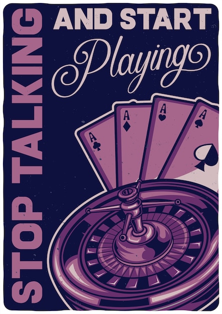 Free vector t-shirt or poster design with illustration of a casino play.