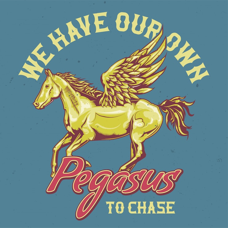 मुफ़्त वेक्टर t-shirt or poster design with illustration of pegasus.