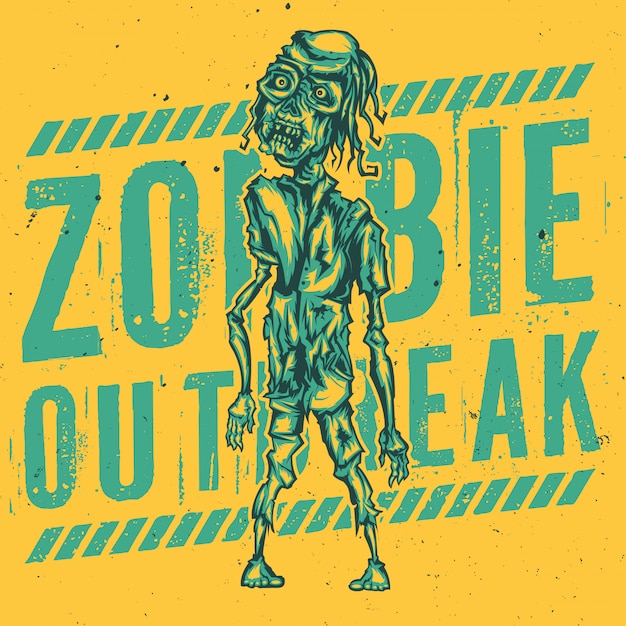 Free vector t-shirt or poster design with illustration of zombie