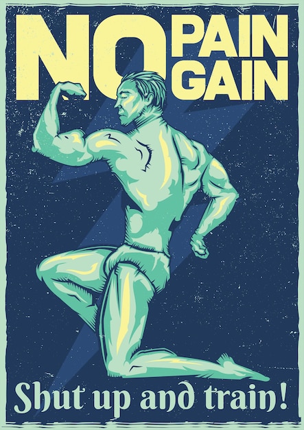 Free vector t-shirt or poster  with illustration of bodybuilder