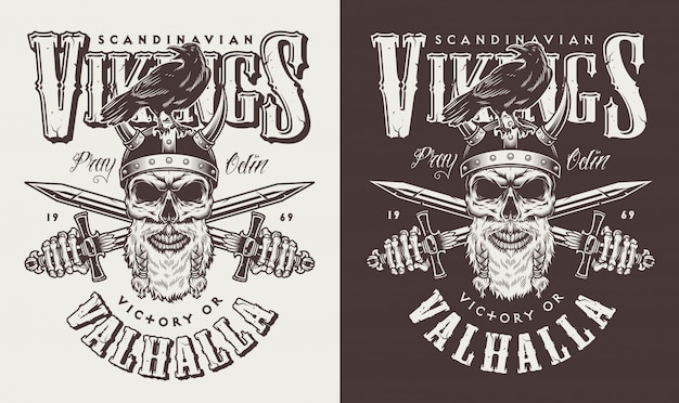 T-shirt print with viking head