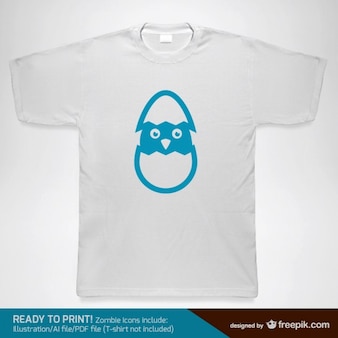 T-shirt with a blue chicken in an egg