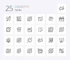 Free vector tab bar 25 line icon pack including movie wish list delete shopping list like