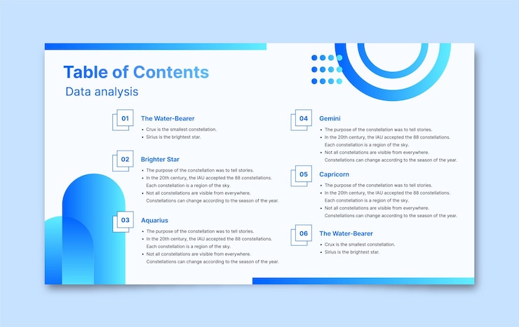 Free Vector table of contents template design