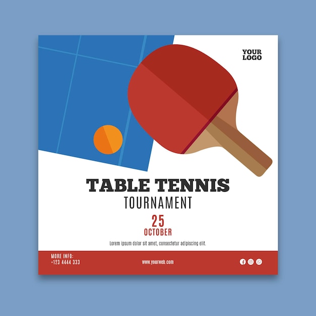 Free vector table tennis square flyer template