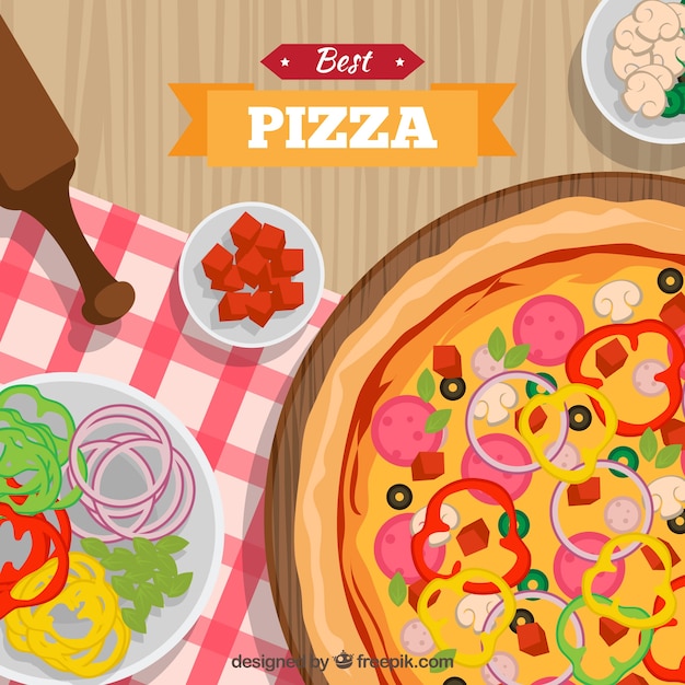Бесплатное векторное изображение Скатерть фон с пиццей