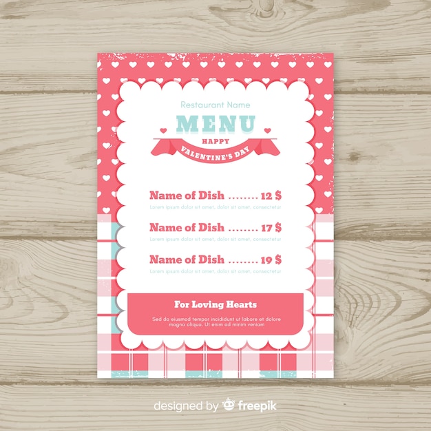 Tablecloth valentine menu template