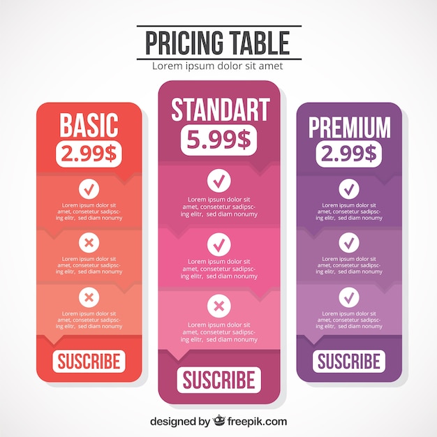 Free vector tables web elements of different plans