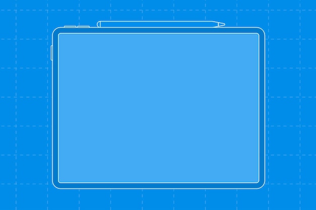 Tablet blank blue screen, stylus charging on top, digital device vector illustration
