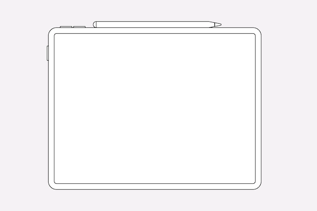タブレットの空白の白い画面、上部にスタイラス充電、デジタルデバイスのベクトル図