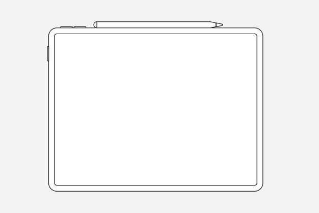 Tablet blank white screen, stylus charging on top, digital device vector illustration