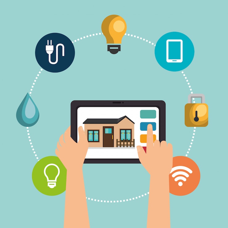 Free Vector tablet device controlling smart home