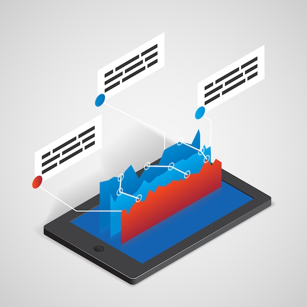 Бесплатное векторное изображение Планшетный пк с диаграммой, векторной бизнес-концепцией для инфографики и презентаций