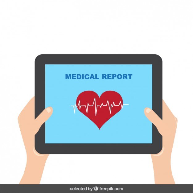 医療報告とタブレット
