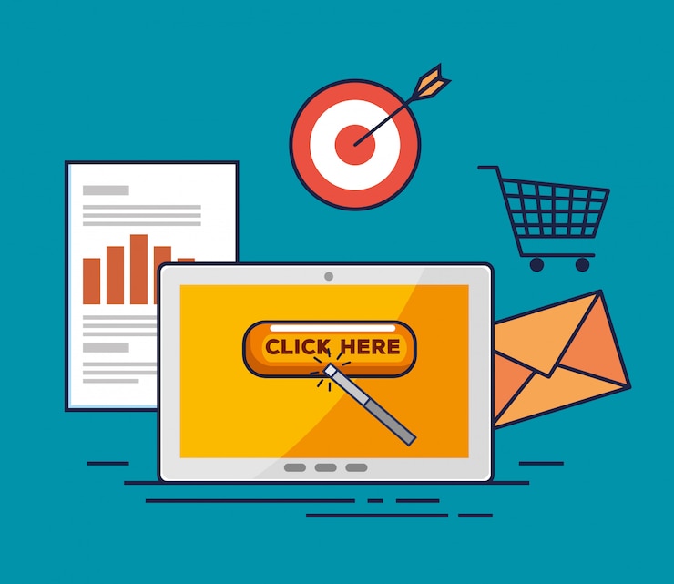 Free Vector tablet with mouse cursor and office business documents