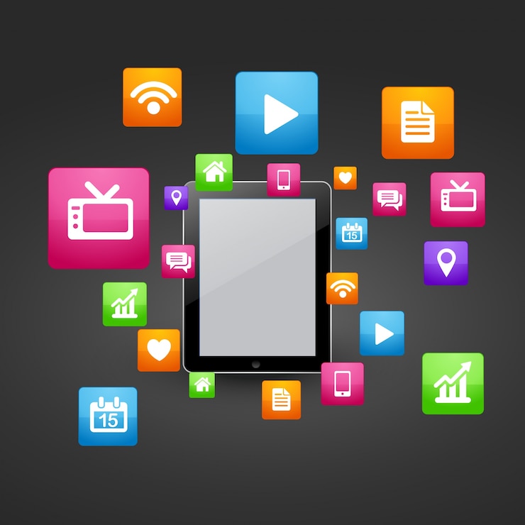मुफ़्त वेक्टर tablet with social media icons