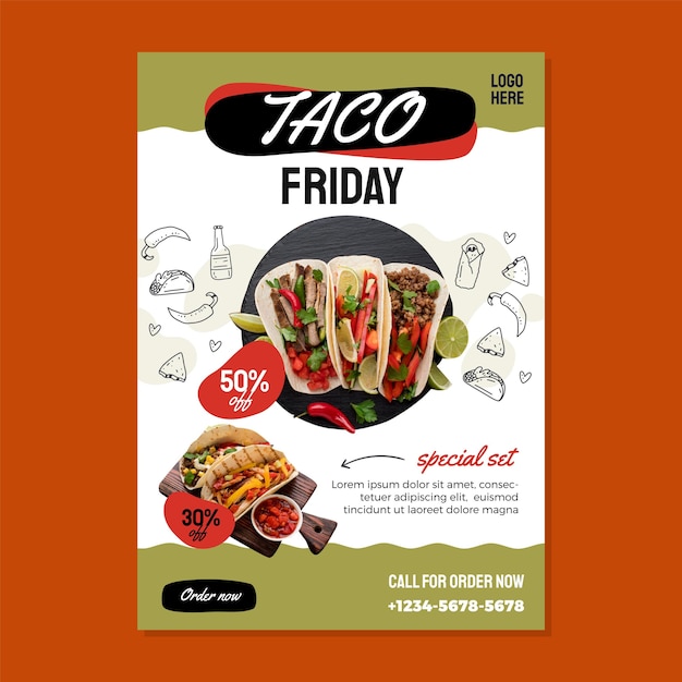 Free vector taco friday discount price flyer template