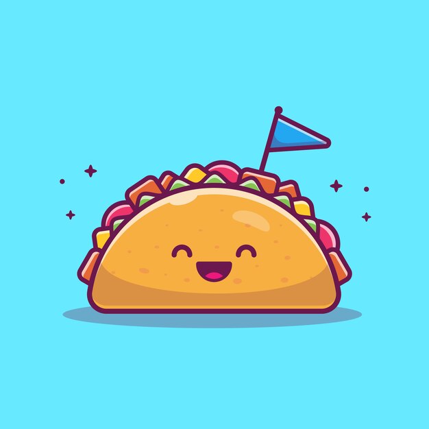 タコスマスコット漫画イラスト フラグ付きのかわいいタコス文字 食物 プレミアムベクター