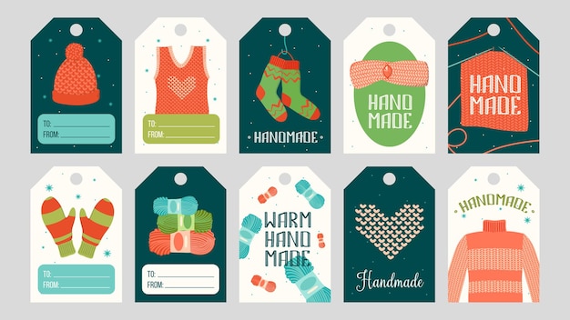 Free vector tags set with warm handmade clothes