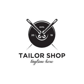 Tailor shop logo template simple and elegant tailor logo with buttons and sewing needle