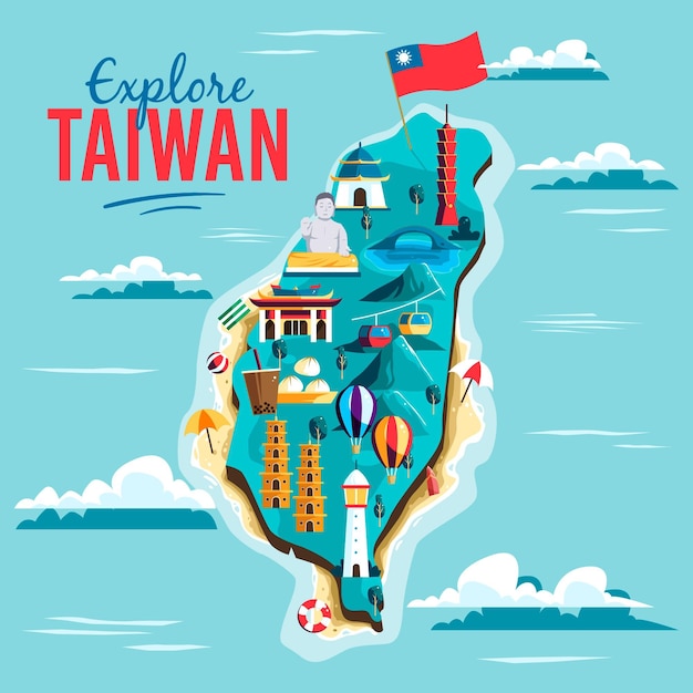 Free vector taiwan map with landmarks