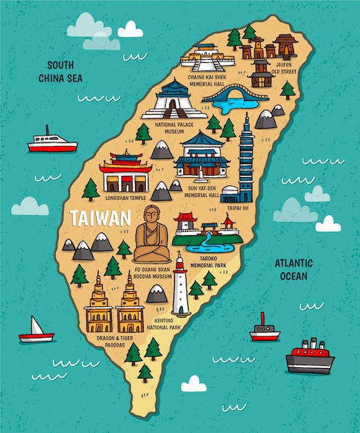 Taiwan map with landmarks