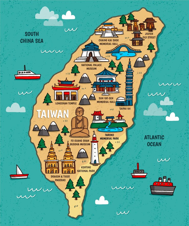 Free Vector taiwan map with landmarks