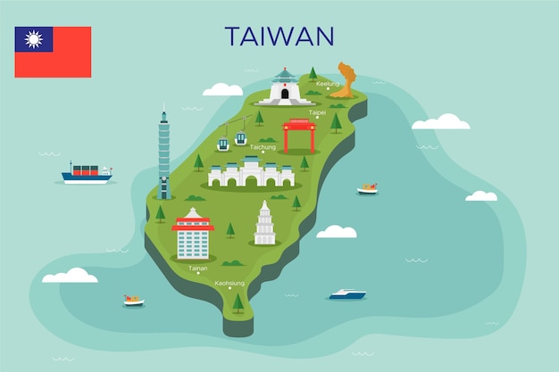 Free vector taiwan map with landmarks