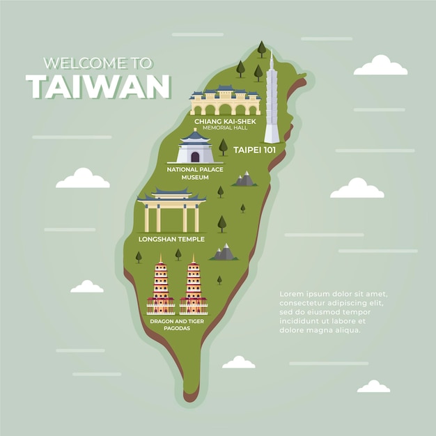 Free vector taiwan map with landmarks