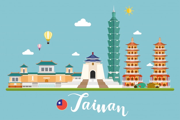 台湾旅行風景ベクトルイラスト プレミアムベクター 台湾旅行風景ベクトルイラスト プレミアムベクター
