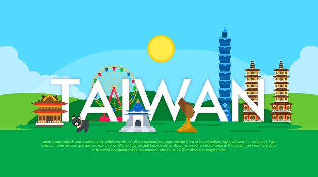 ランドマークと台湾の単語 無料のベクター