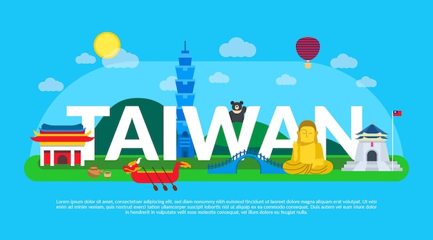 Free vector taiwan word with landmarks