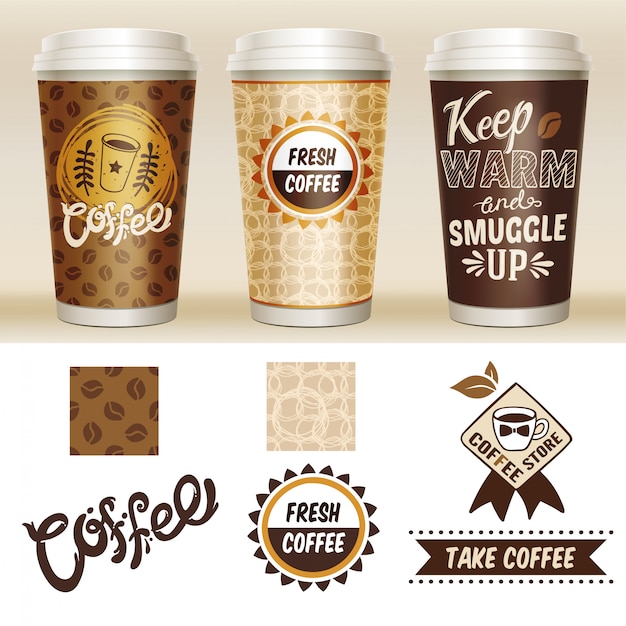 Бесплатное векторное изображение Набор шаблонов для упаковки кофе take away