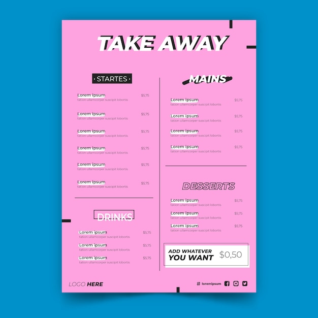 Take away pink restaurant menu