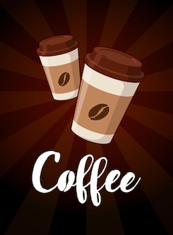 카페 음료와 음료 메뉴 포스터 디자인을 위해 손으로 그린 글자가 있는 종이 커피 컵 두 개를 꺼냅니다. 벡터 일러스트 레이 션